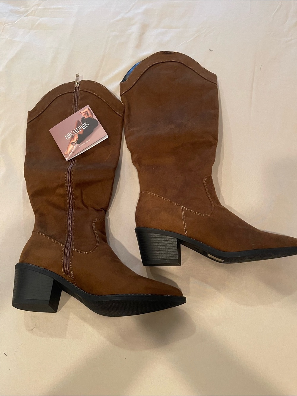 Dream Pairs Brown Suede Mid-Calf Heeled Boots